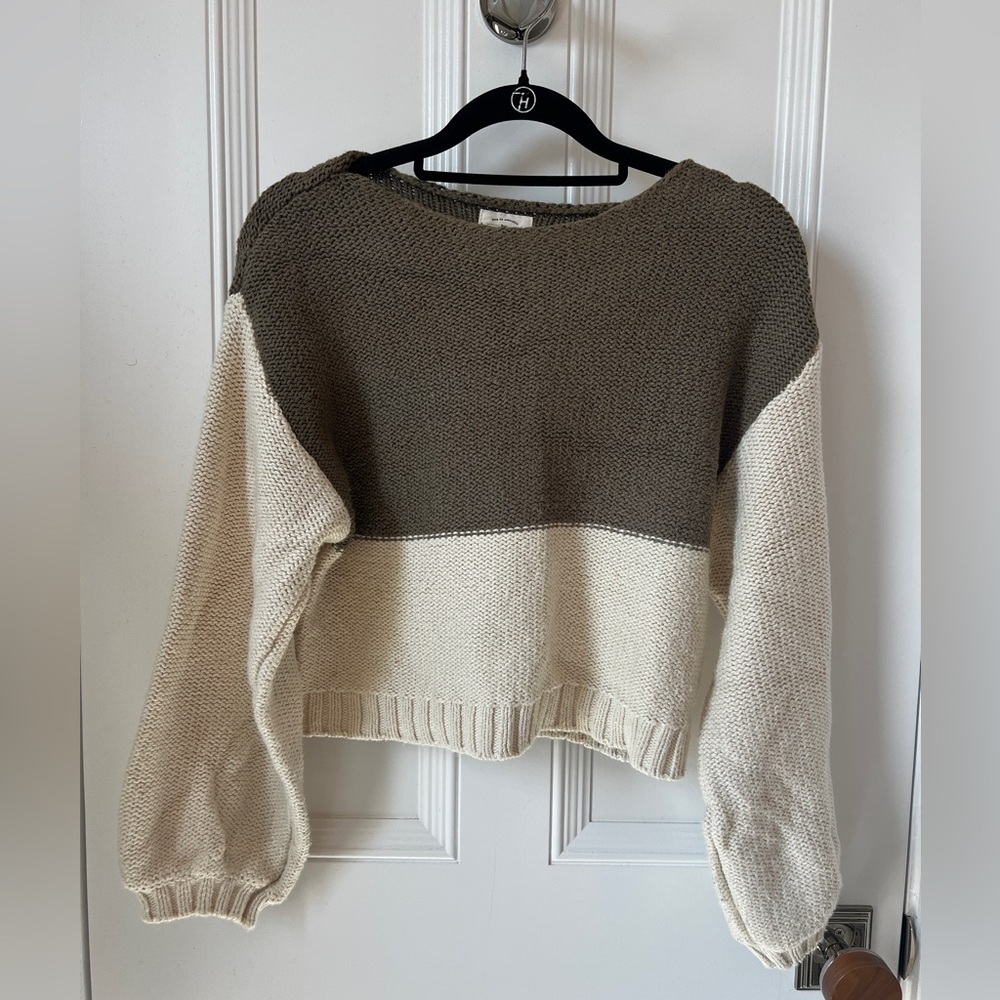 Billabong Colorblock Crop Sweater - Olive & Cream